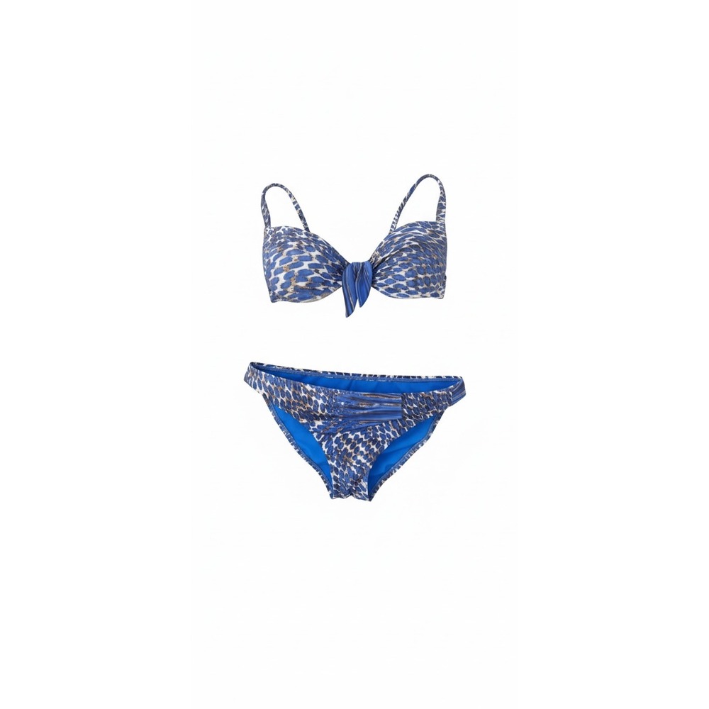 Blue Animal Scale Print Bikini Set Underwire Top Chain Detail Bottoms Women S